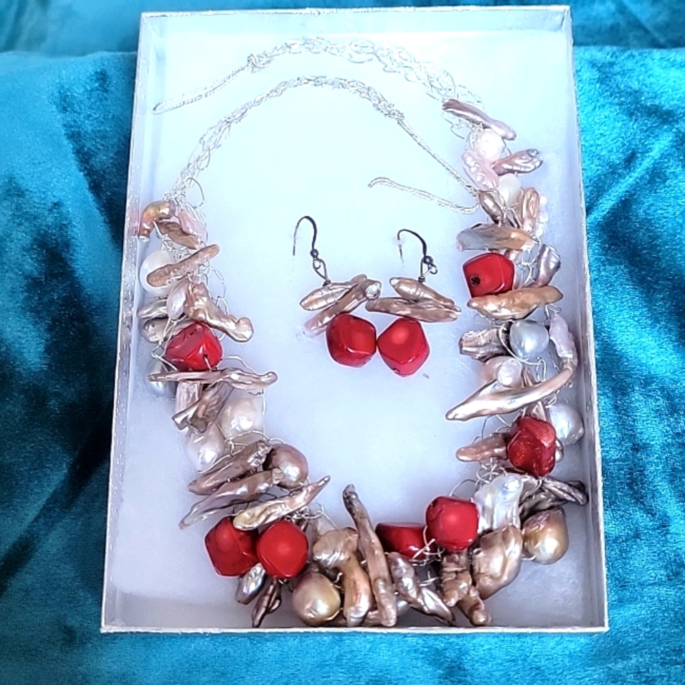 New Without Tags Grace's Original Handmade Silver Necklace And Earring Set